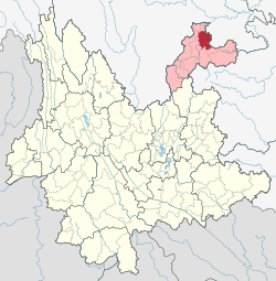 Location of Yanjin County (red) and Zhaotong City (pink) within Yunnan