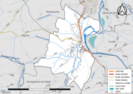 Carte en couleur présentant le réseau hydrographique de la commune