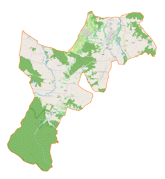 Mapa konturowa gminy Dębowiec, u góry po prawej znajduje się punkt z opisem „Zarzecze”