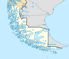 Mapa konturowa Magallanes, na dole znajduje się punkt z opisem „Clarence”