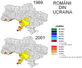 Românii din Ucraina conform recensământelor din 1989 și 2002.