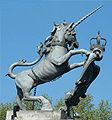 The statue of unicorn on the Main Entrance Gatepost of the Hampton Court Palace, London.