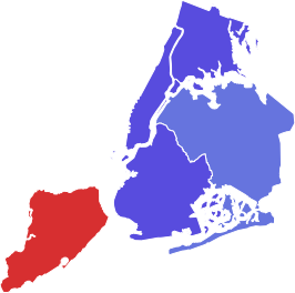 Uitslagen per borough De Blasio: ■ 60–70% ■ 70–80% Malliotakis: ■ 70–80%