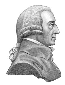 Adam Smith portréja fekete fehérben, oldalnézetből