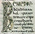 Evangile de Gundohinus 5 (Monastère de Vosevio (non encore identifié). France de l'Est (Bourgogne?). 754/755. Initiale B («Benedictus»). F° 100v. Autun, Bibliothèque Municipale. Ms 3.)