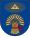 A coat of arms depicting the Eye of Providence with a blue iris encapsulated in a golden triangle surrounded in golden rays all on a blue background