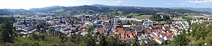 Panoramaaufnahme von Voitsberg von der Burg Obervoitsberg aus im Jahr 2018