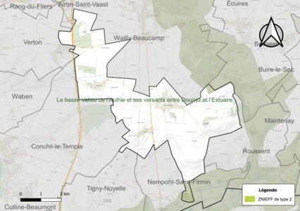 Carte de la ZNIEFF de type 2 sur la commune.