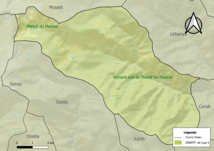 Carte des ZNIEFF de type 2 sur la commune.