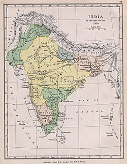 The Maratha Confederacy and its occupied territories during the Afghan–Maratha War in 1758 (yellow)