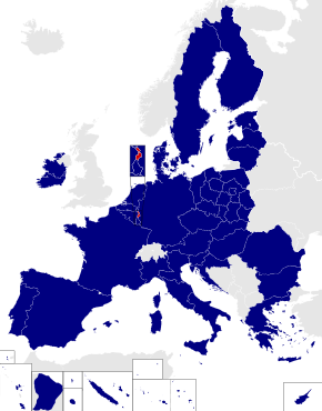 Map of the European Parliament constituencies with German-speaking electoral college highlighted in red