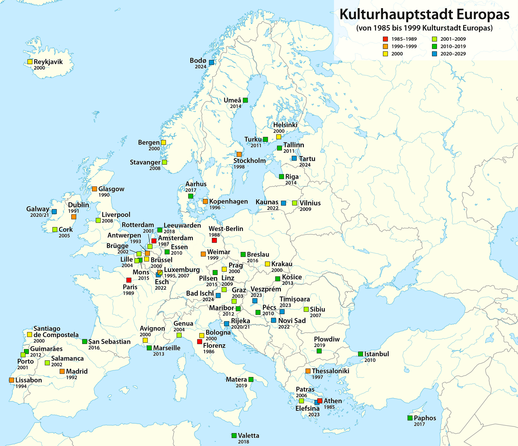 Mappa capitum culturalium Europaeorum (labente anno 2019)