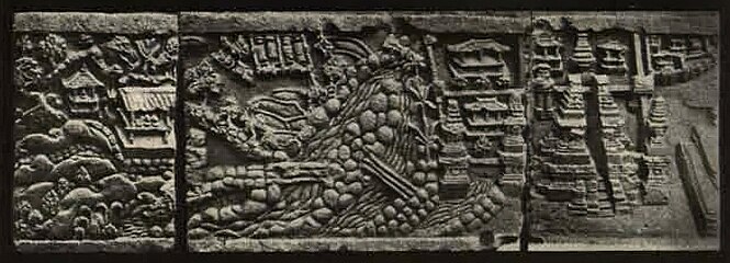 Relief dari Trowulan: Pedesaan, kampung bertembok, perbentengan, dan candi.