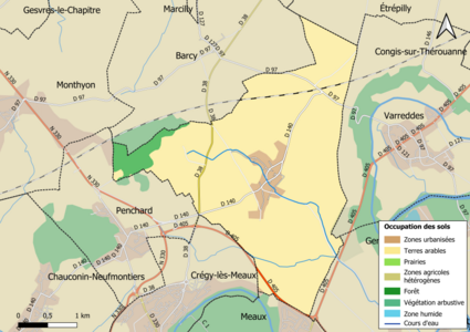 Carte des infrastructures et de l'occupation des sols en 2018 (CLC) de la commune.