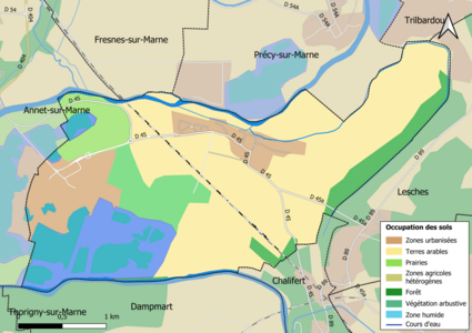 Carte des infrastructures et de l'occupation des sols en 2018 (CLC) de la commune.