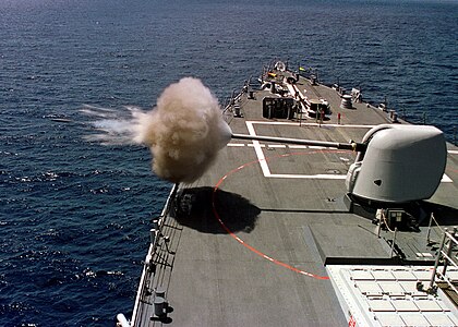 USS Benfold fires its five-inch 54-caliber MK45 gun