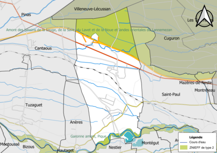 Carte des ZNIEFF de type 2 sur la commune.