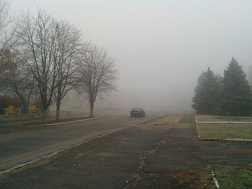 Fog in Pokrovske, Dnipropetrovsk Oblast, Ukraine