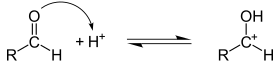 Halbacetalbildung, Addition eines Wasserstoff-Ions an den Aldehyd