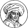 1611 woodcut of Josquin des Prez, copied from a now-lost oil painting done during his lifetime