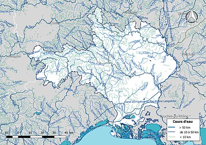 Carte de l'ensemble du réseau hydrographique du Gard.