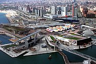 Bird's-eye view o the Fòrum Pairk. It wis biggit for the 2004 Universal Forum of Cultures an lees atween the ceeties o Barcelona an Sant Adrià.