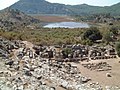 Dalyan'daki tarihi tiyatro'nun eski liman yönünden görünümü