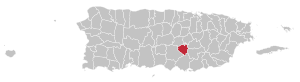 Map of Puerto Rico highlighting Aibonito Municipality