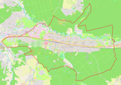 Mapa konturowa Wejherowa, w centrum znajduje się punkt z opisem „Pomnik Jakuba Wejheraw Wejherowie”