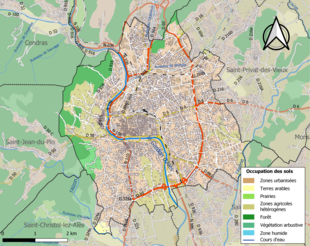 Carte en couleurs présentant l'occupation des sols.