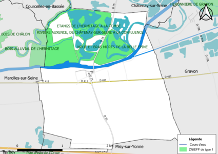 Carte des ZNIEFF de type 1 de la commune.