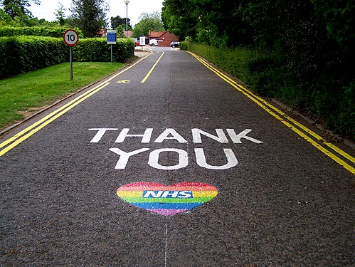 Thank You NHS, painted on road outside hospital