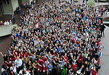 Large group of people, seen from above