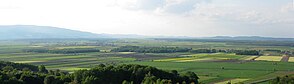 Draufeld in Richtung Maribor, Pohorje auf der linken Seite