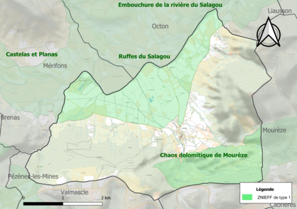 Carte des ZNIEFF de type 1 sur la commune.