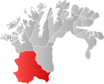 Mapa do condado de Finnmark com Kautokeino em destaque.