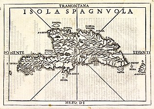 Еспанйола (з 1-го видання 3-го тому «Navigationi et viaggi»), 1556