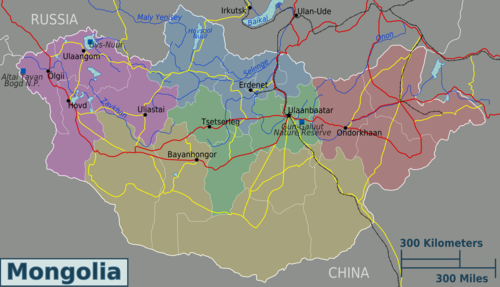 Mapa regionů Mongolska