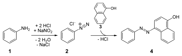 Synthesis of organol brown from aniline and 1-naphthol