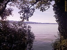 Lago de Sempach vidita de la bordpromenejo en Sempach