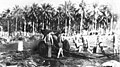 A M1918 155mm howitzer is fired by artillery crewmen of the 11th Marines in support of ground forces attacking the enemy on Guadalcanal.