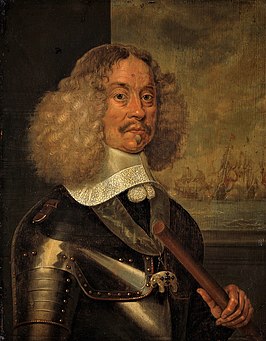 Baron Jacob van Wassenaer Obdam, circa 1660, door Abraham Westerveld; Van Wassenaer heeft het lint van de Orde van de (Witte) Olifant om de nek; op de achtergrond is de Slag in de Sont afgebeeld