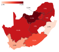 The Economic Freedom Fighters performance by region in the 2024 South African general election.