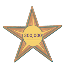 A star with the text "300,000"