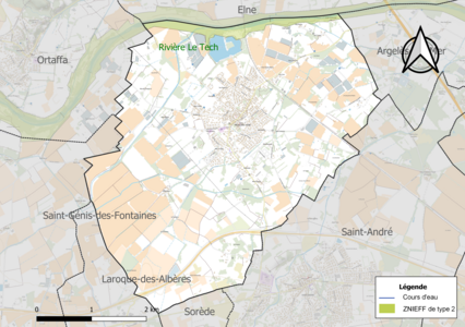 Carte de la ZNIEFF de type 2 sur la commune.