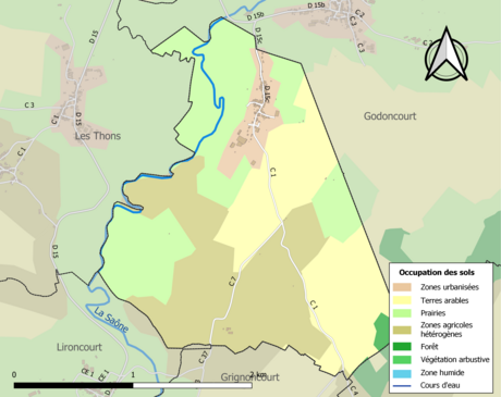 Carte en couleurs présentant l'occupation des sols.