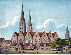 I 18 Die Domkirche in Hamburg im Jahre 1800, nebst den Thürmen der St. Petri u. Jacobi Kirchen