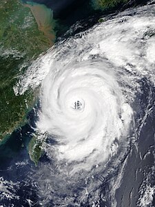 Typhoon Talim at peak intensity (2017-09-14) east of China near Shanghai before a turn to Japan (Kyushu Tokyo)