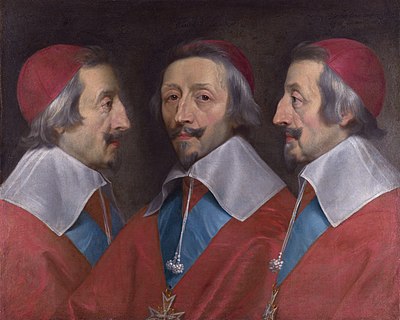 Triple Portret van Kardinaal de Richelieu, olie op doek-skildery deur Philippe de Champaigne (1602–1674), ca. 1642.