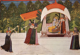 Krishna y Râdhâ nun pabellón (c. 1750)